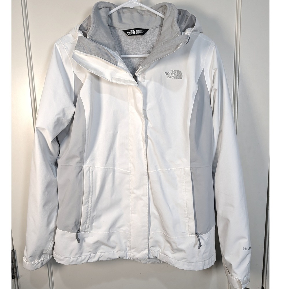 The North Face HyVent 3-in-1 Hooded Jacket Womens Medium White Grey Rain Winter